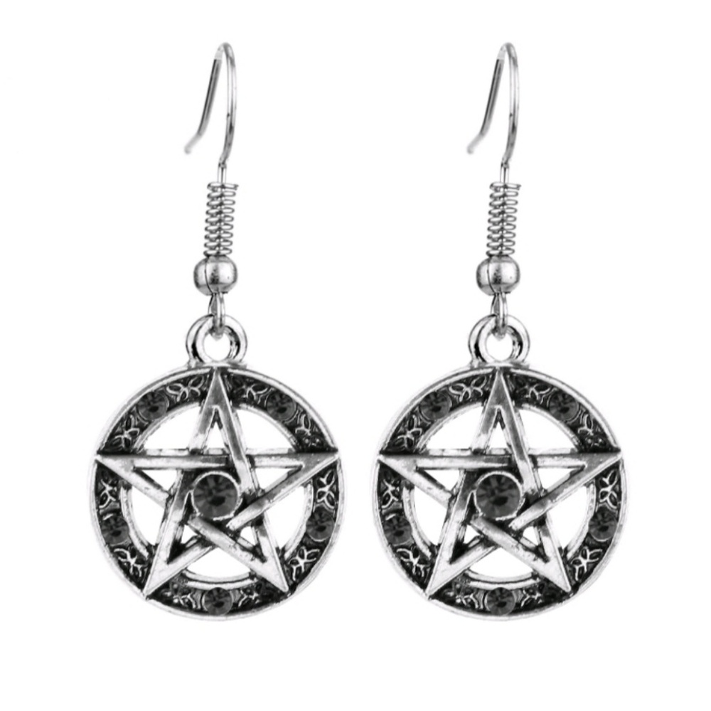 Pentagram earrings with black stones wiccan